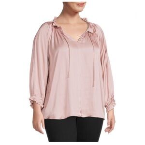 Carmen Marc Valvo Blush Peasant V-neck Blouse size small